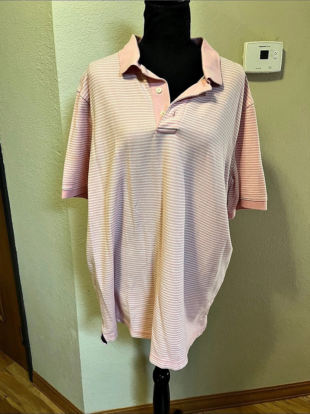 Striped Polo Top in Pink & White Like New